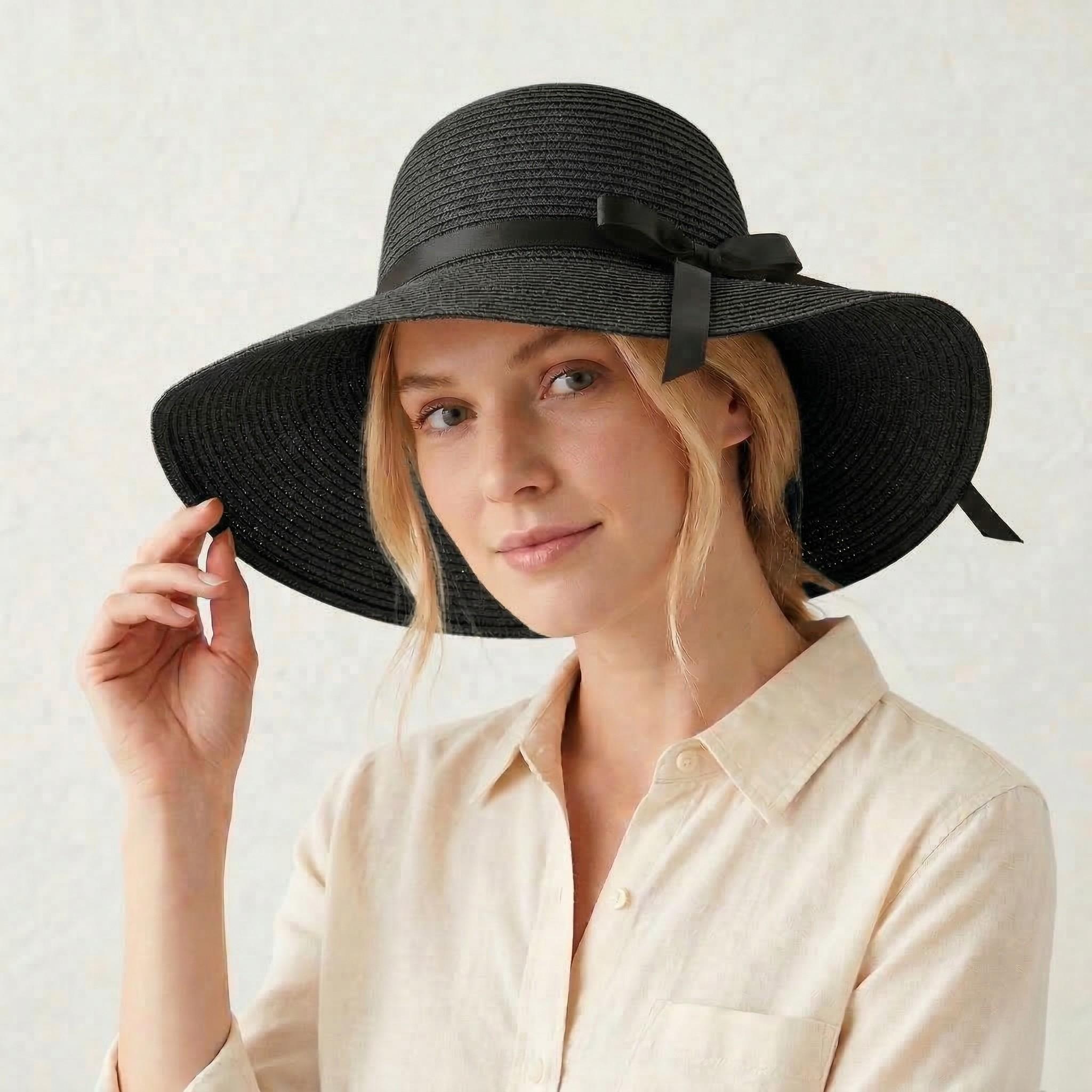 Anna-Kaci Wide Brim Straw Sun Hat with Bow Ribbon Beach Hat for Women Summer UV Protection Floppy Hat