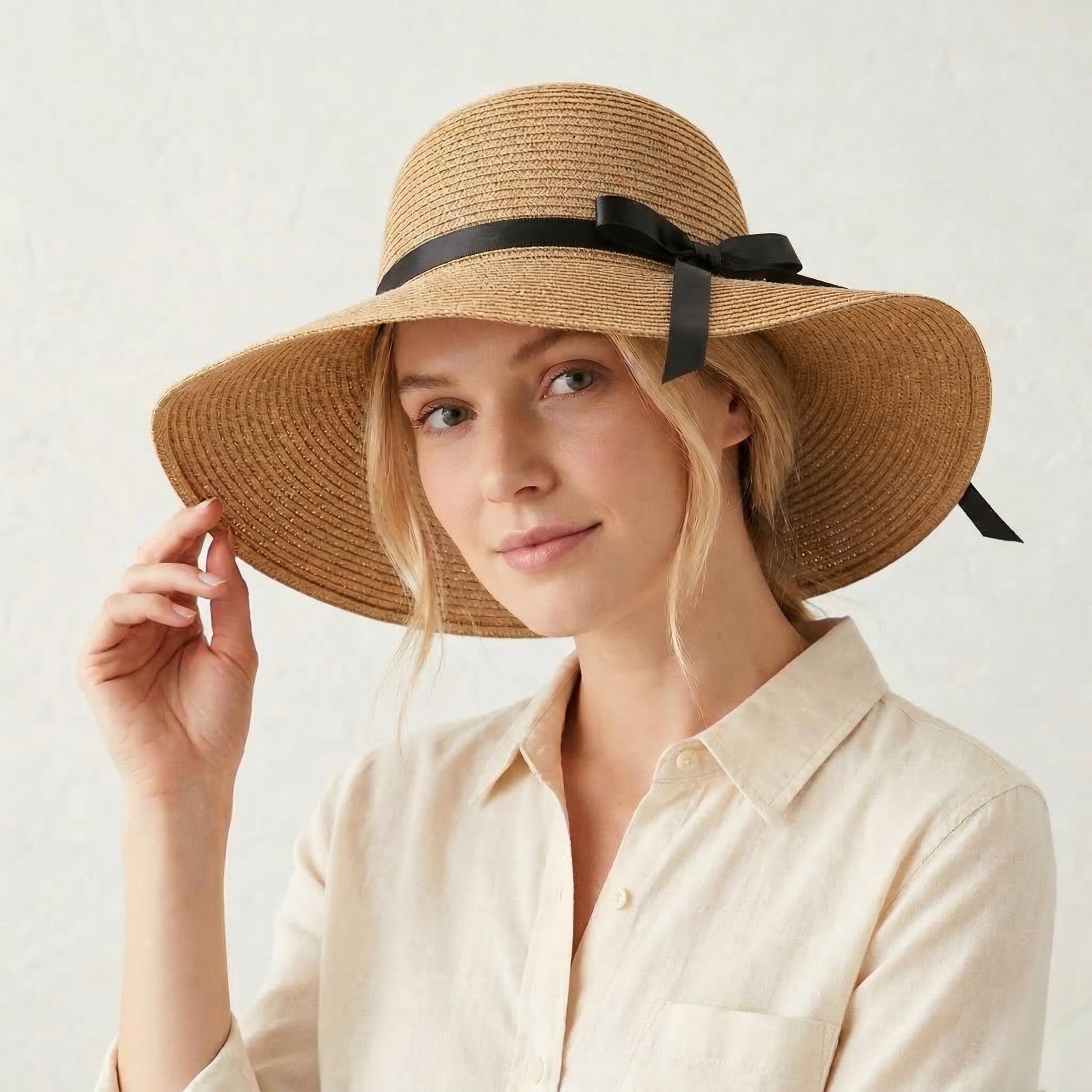 Anna-Kaci Wide Brim Straw Sun Hat with Bow Ribbon Beach Hat for Women Summer UV Protection Floppy Hat