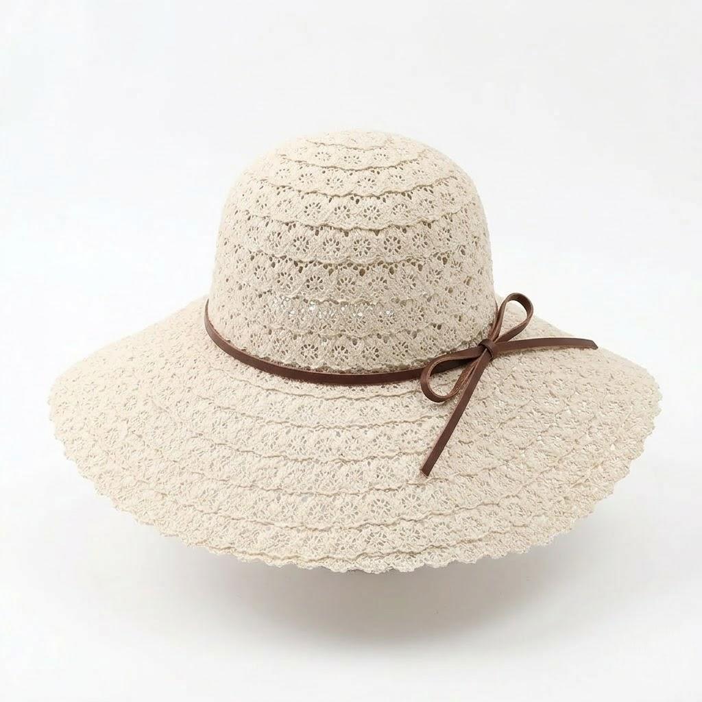 Anna-Kaci Women Wide Brim Crochet Sun Hat Lightweight Breathable Straw Hat with Chin Strap