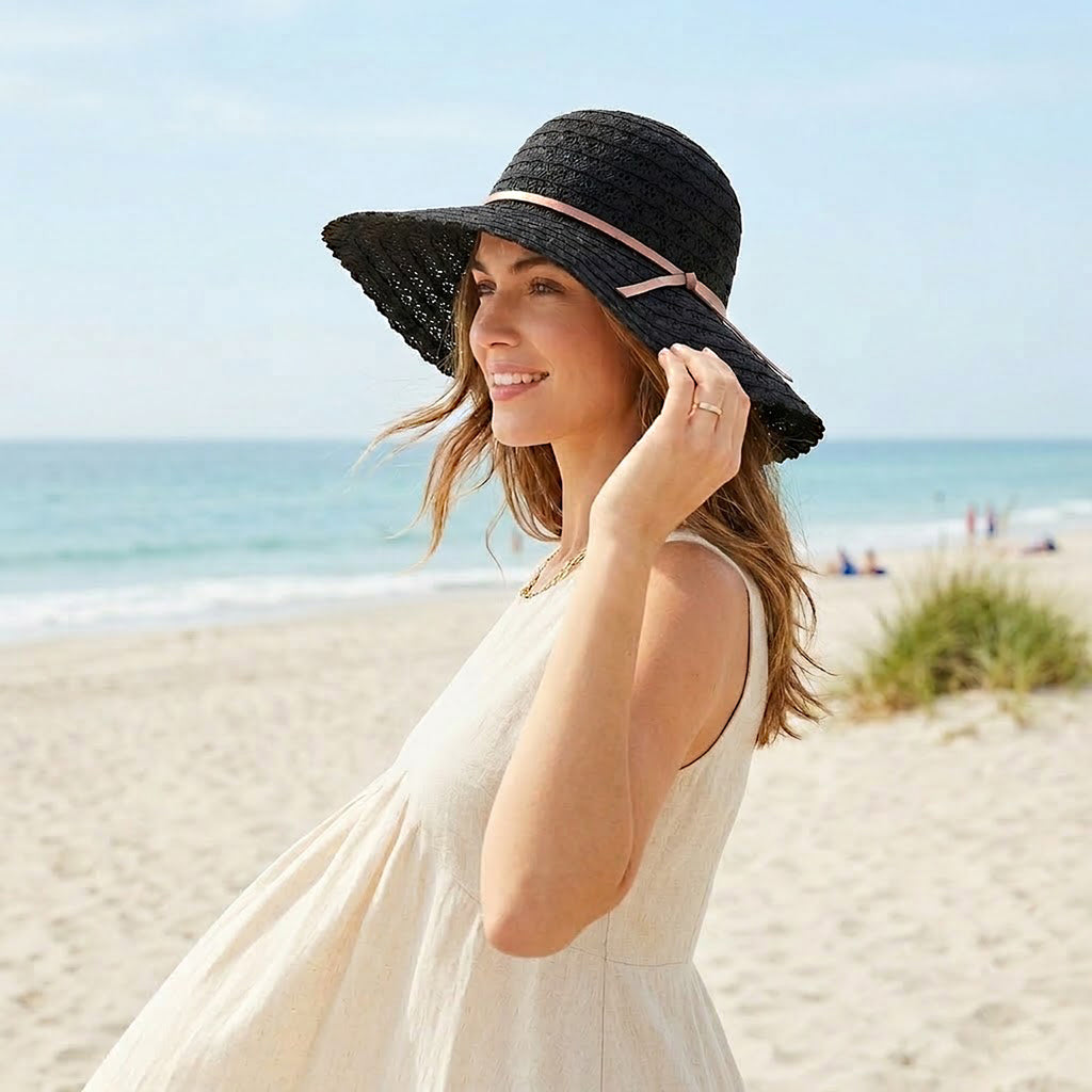 Anna-Kaci Women Wide Brim Crochet Sun Hat Lightweight Breathable Straw Hat with Chin Strap