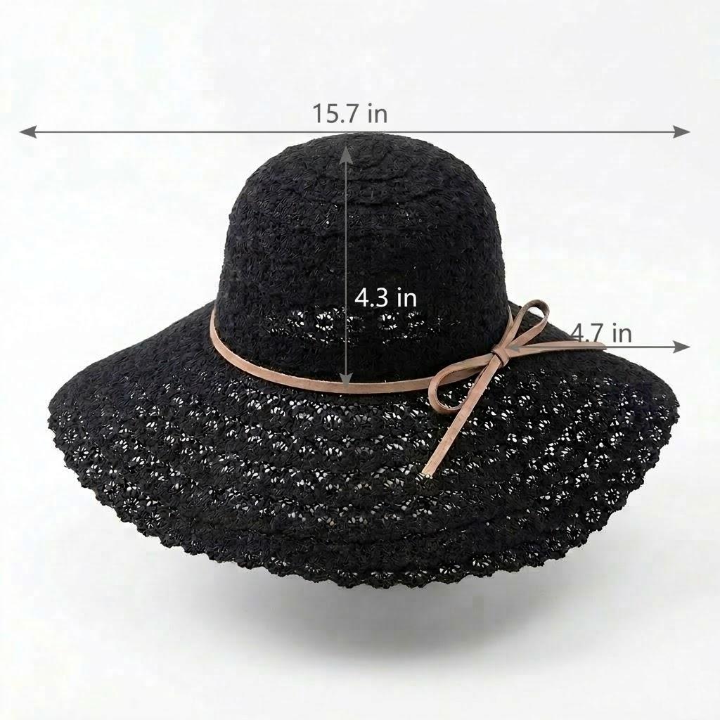 Anna-Kaci Women Wide Brim Crochet Sun Hat Lightweight Breathable Straw Hat with Chin Strap