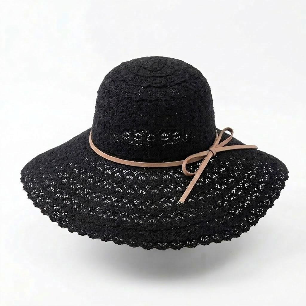 Anna-Kaci Women Wide Brim Crochet Sun Hat Lightweight Breathable Straw Hat with Chin Strap