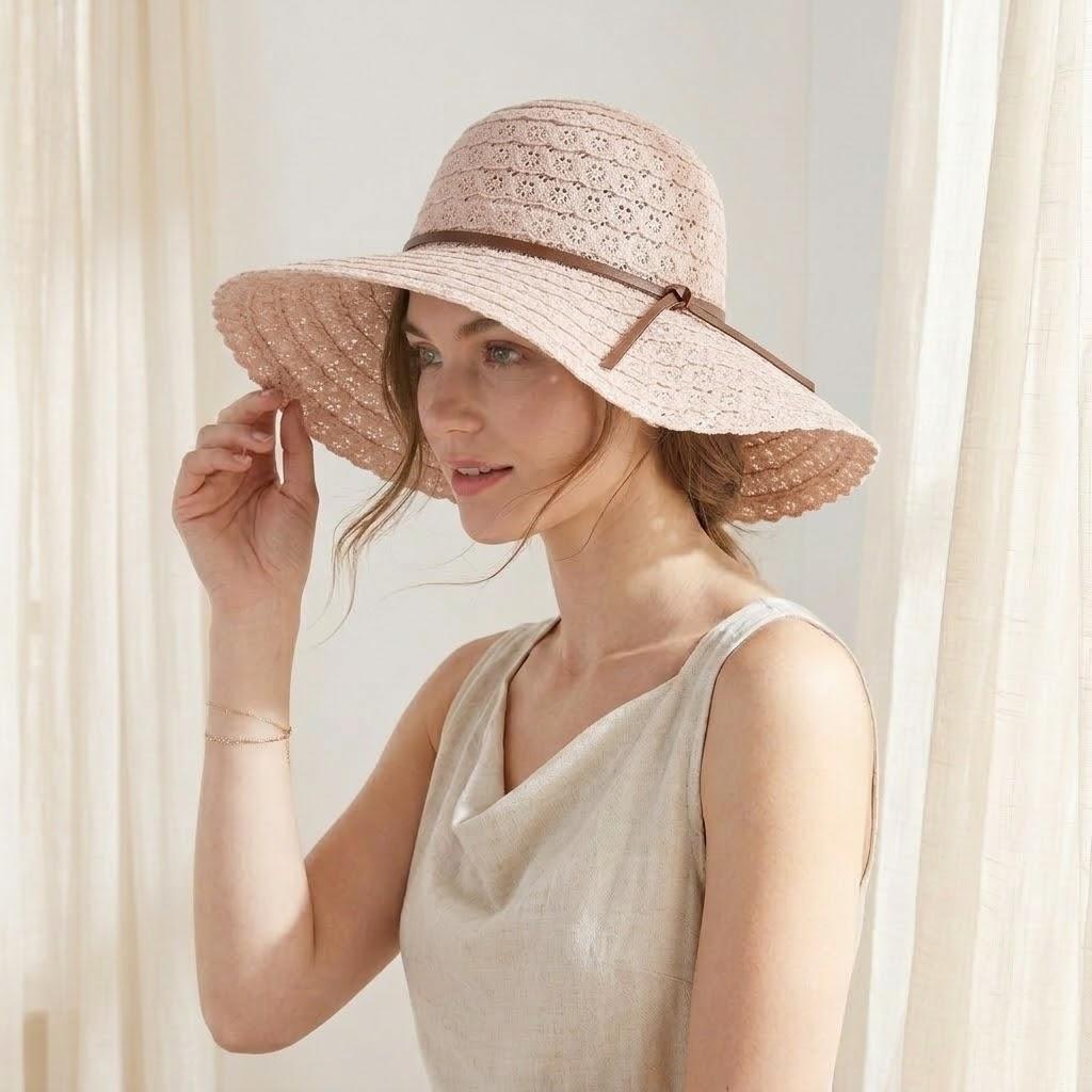 Anna-Kaci Women Wide Brim Crochet Sun Hat Lightweight Breathable Straw Hat with Chin Strap