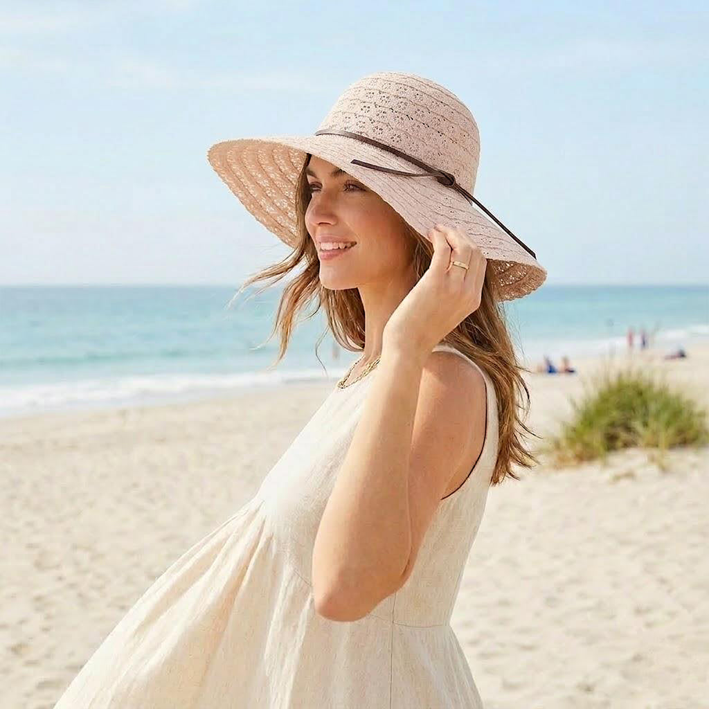 Anna-Kaci Women Wide Brim Crochet Sun Hat Lightweight Breathable Straw Hat with Chin Strap