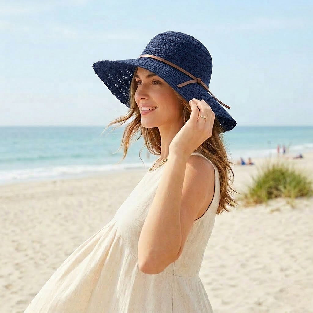 Anna-Kaci Women Wide Brim Crochet Sun Hat Lightweight Breathable Straw Hat with Chin Strap