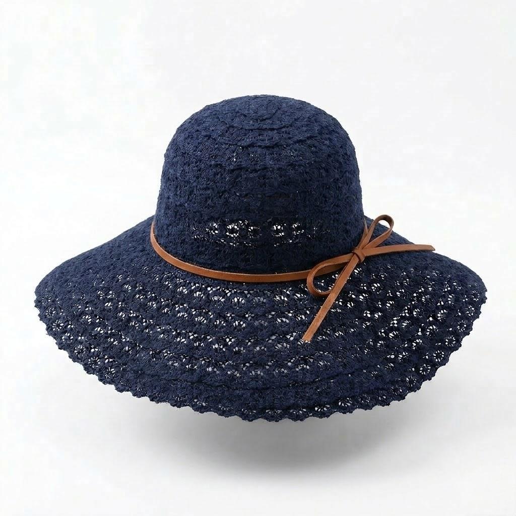 Anna-Kaci Women Wide Brim Crochet Sun Hat Lightweight Breathable Straw Hat with Chin Strap