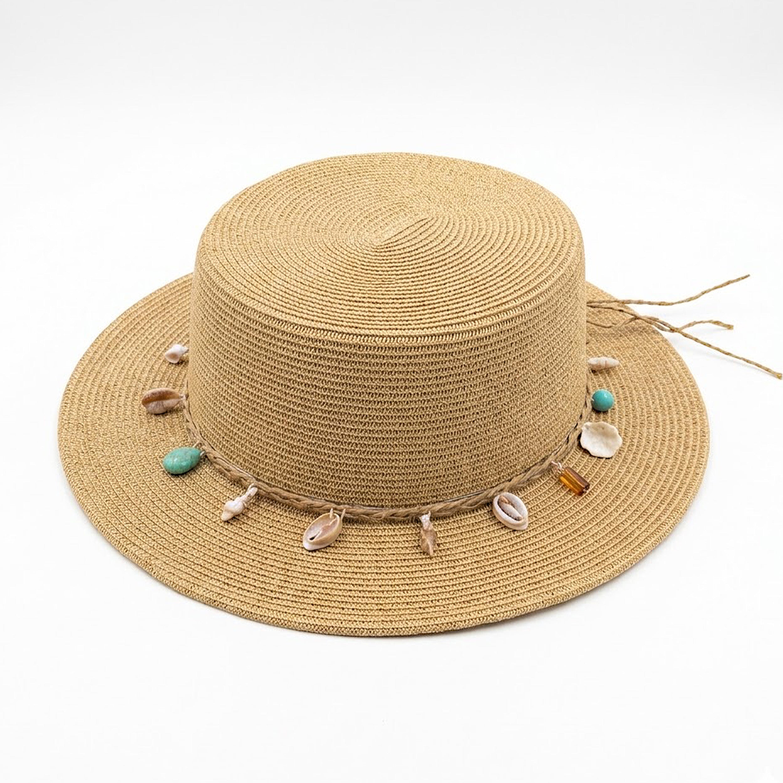 Anna-Kaci Women Straw Boater Hat Wide Brim Summer Sun Hat with Beaded Band Lightweight