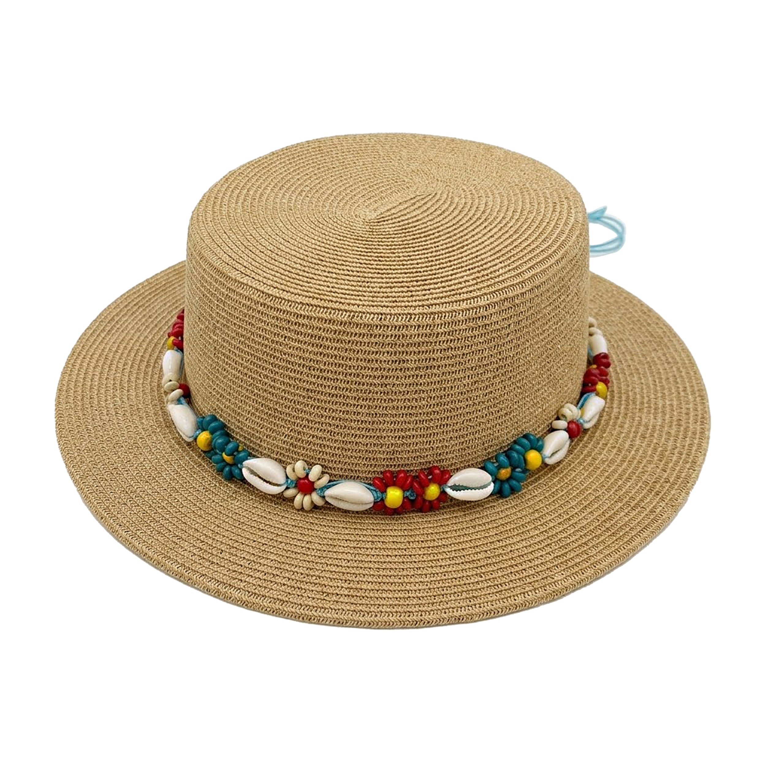 Anna-Kaci Women Straw Boater Hat Wide Brim Summer Sun Hat with Beaded Band Lightweight
