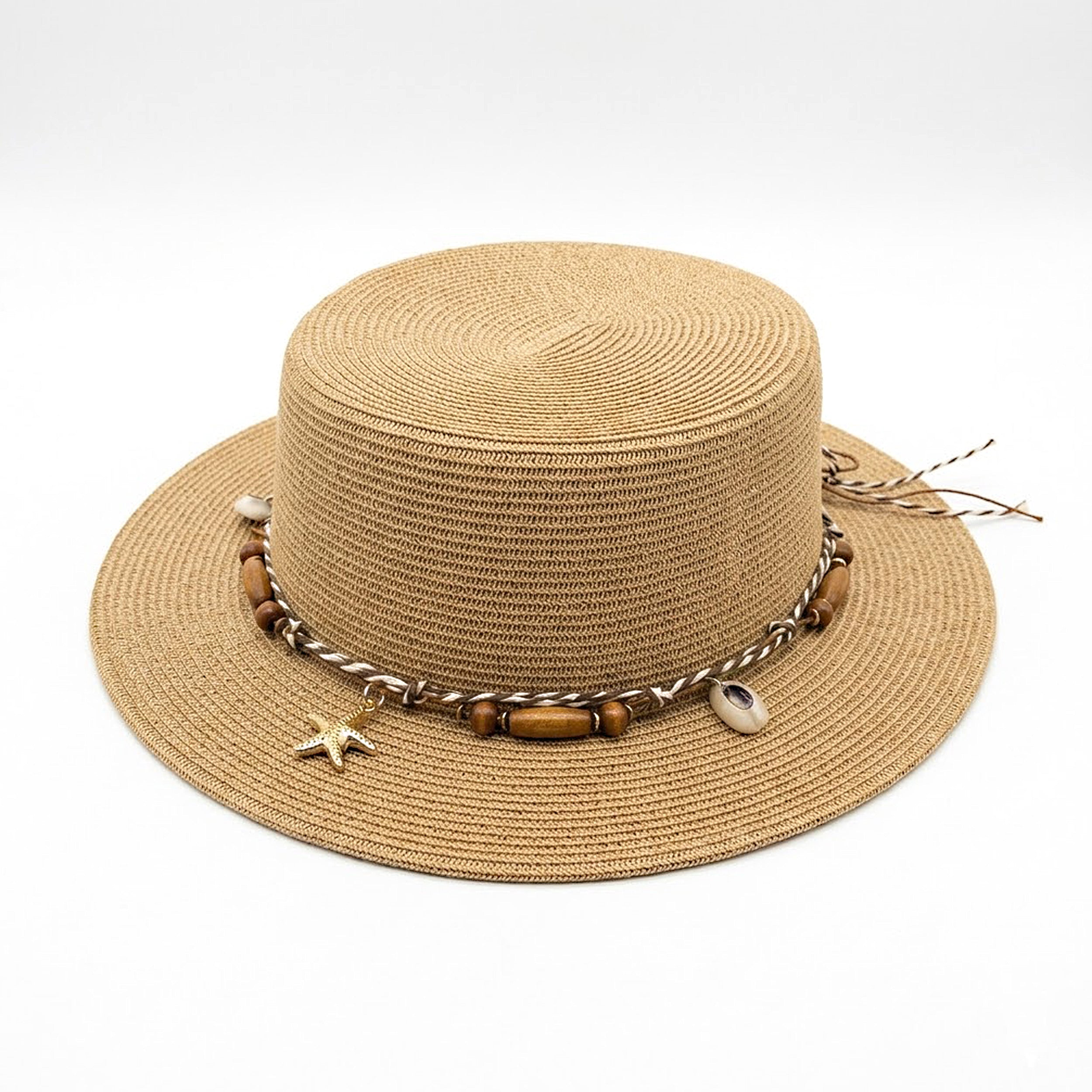 Anna-Kaci Women Straw Boater Hat Wide Brim Summer Sun Hat with Beaded Band Lightweight