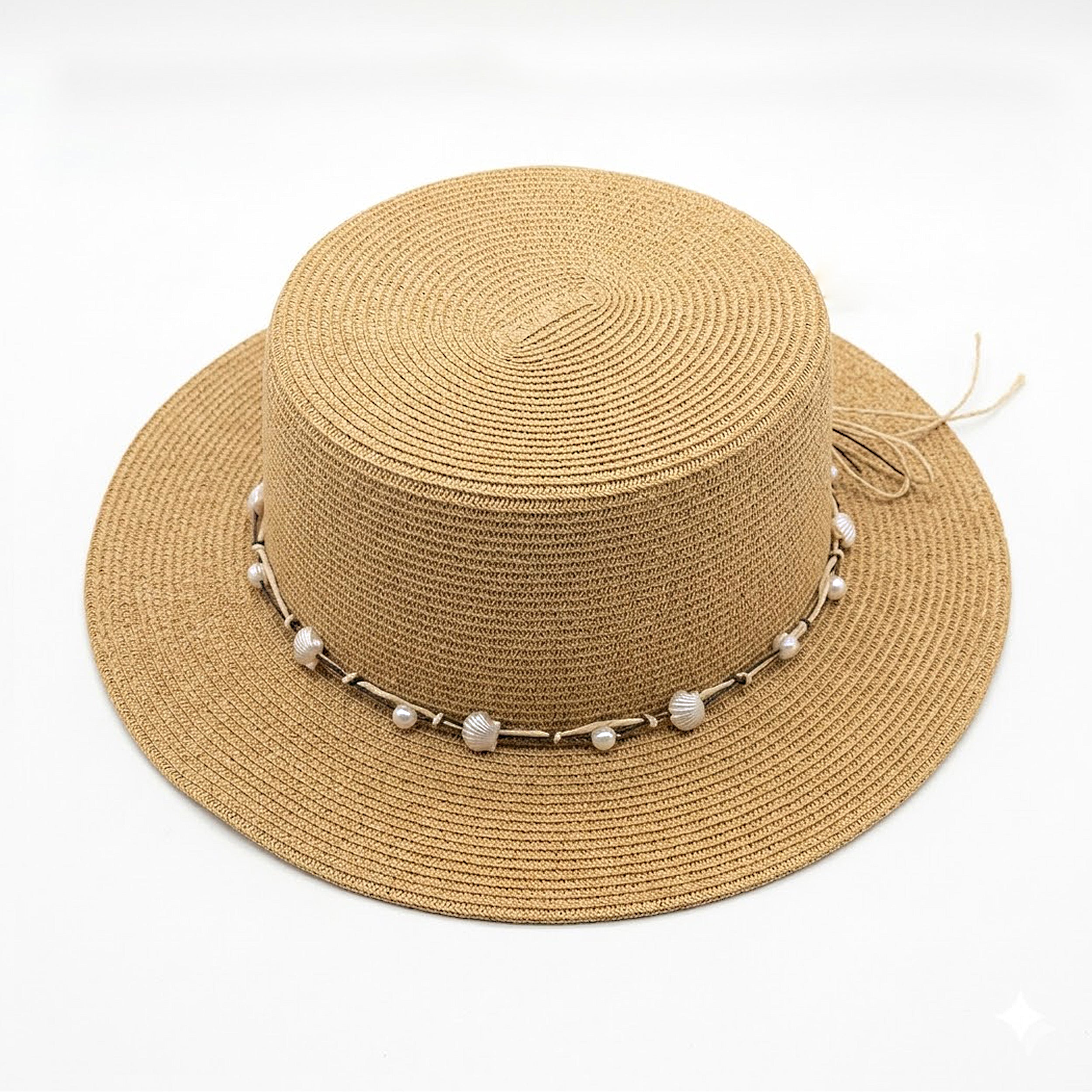 Anna-Kaci Women Straw Boater Hat Wide Brim Summer Sun Hat with Beaded Band Lightweight