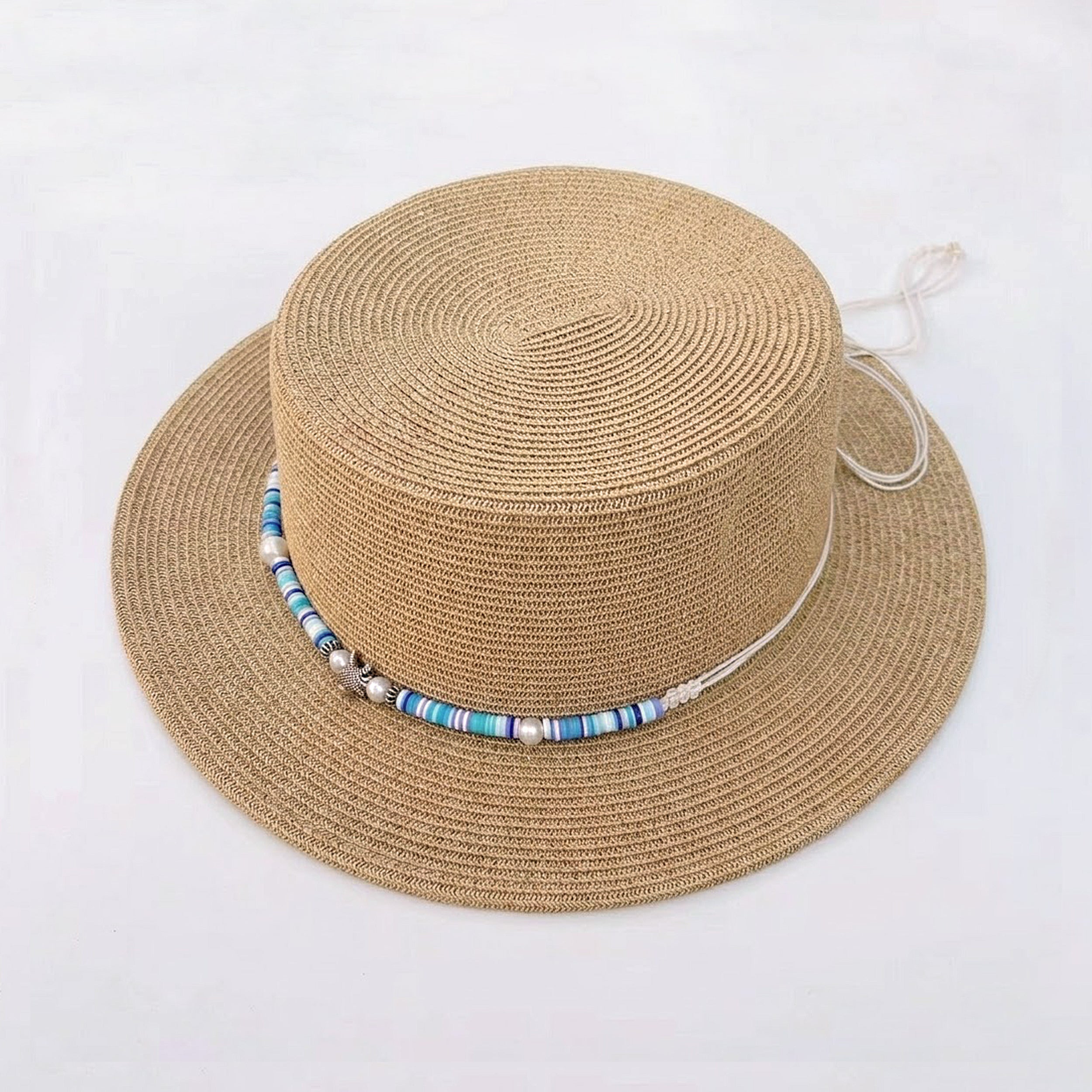 Anna-Kaci Women Straw Boater Hat Wide Brim Summer Sun Hat with Beaded Band Lightweight
