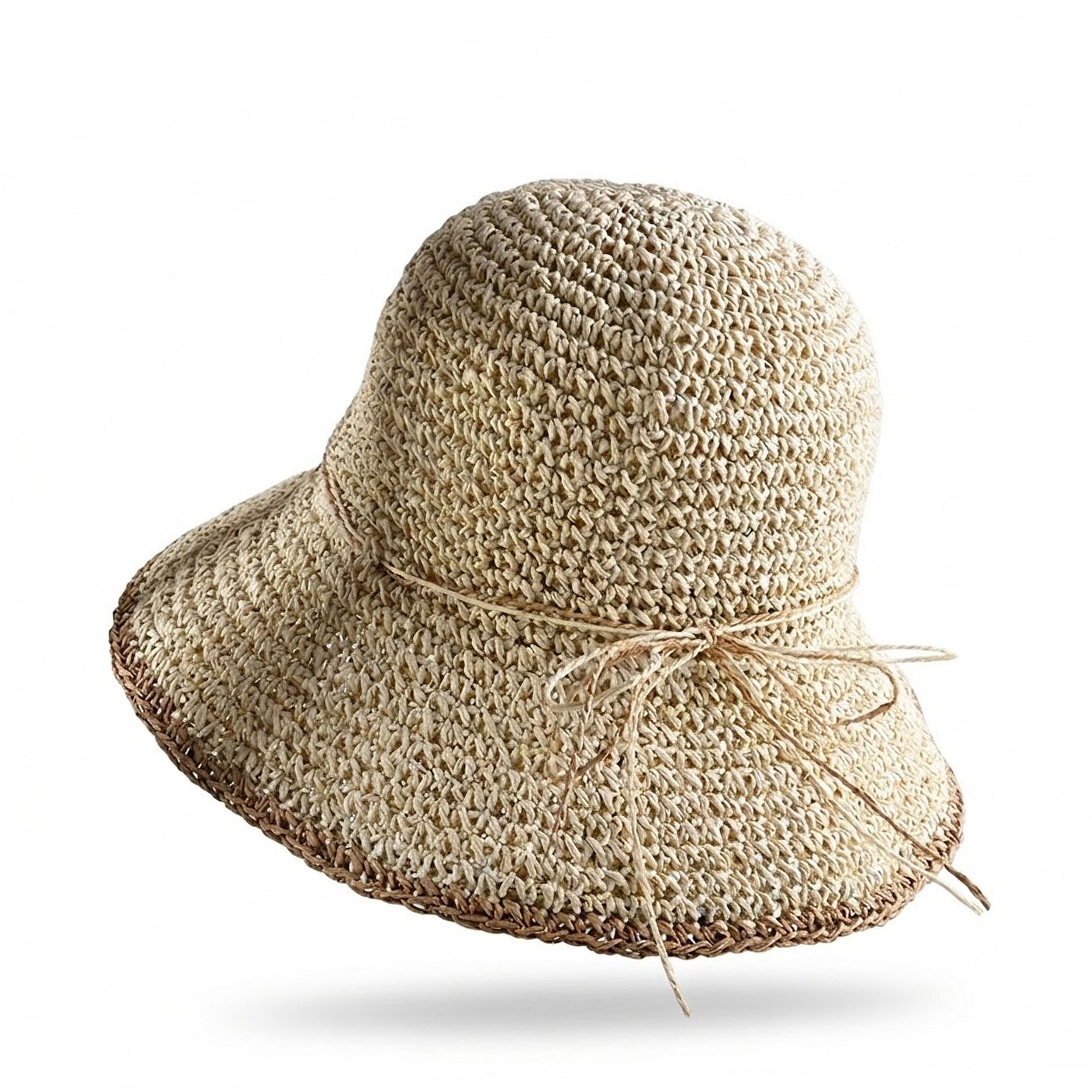 Anna-Kaci Women Crochet Bucket Hat Lightweight Breathable Straw Summer Hat with Tie Detail