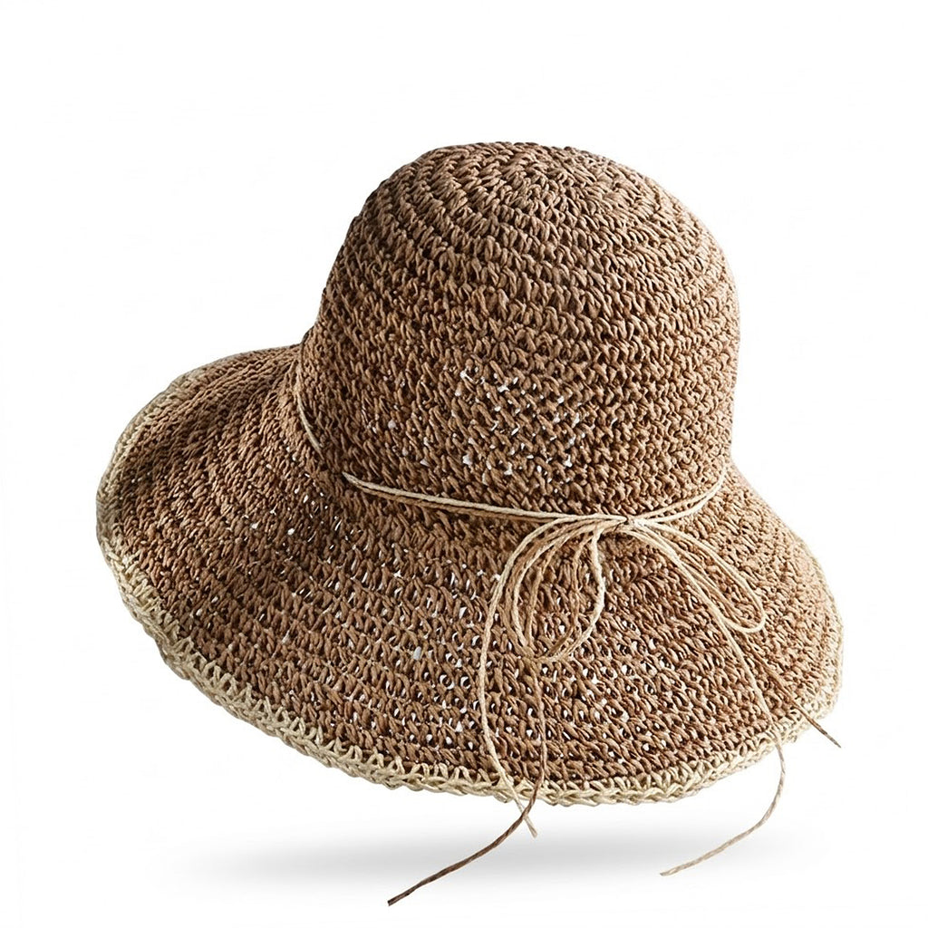 Anna-Kaci Women Crochet Bucket Hat Lightweight Breathable Straw Summer Hat with Tie Detail
