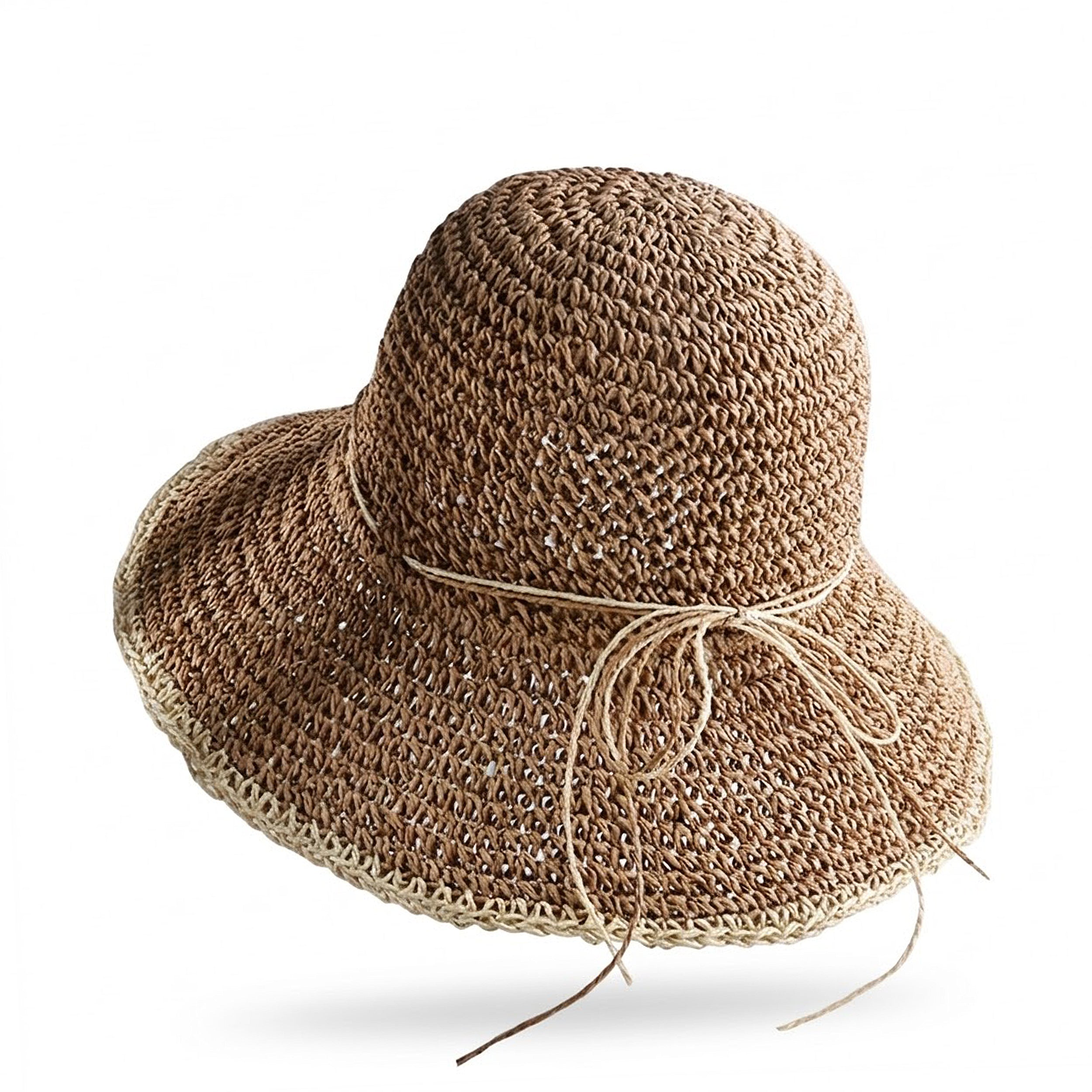 Anna-Kaci Women Crochet Bucket Hat Lightweight Breathable Straw Summer Hat with Tie Detail