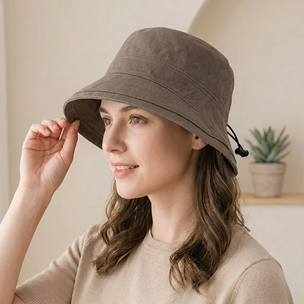 Anna-Kaci Women Cotton Bucket Hat Lightweight Sun Hat with Adjustable Drawstring Wide Brim