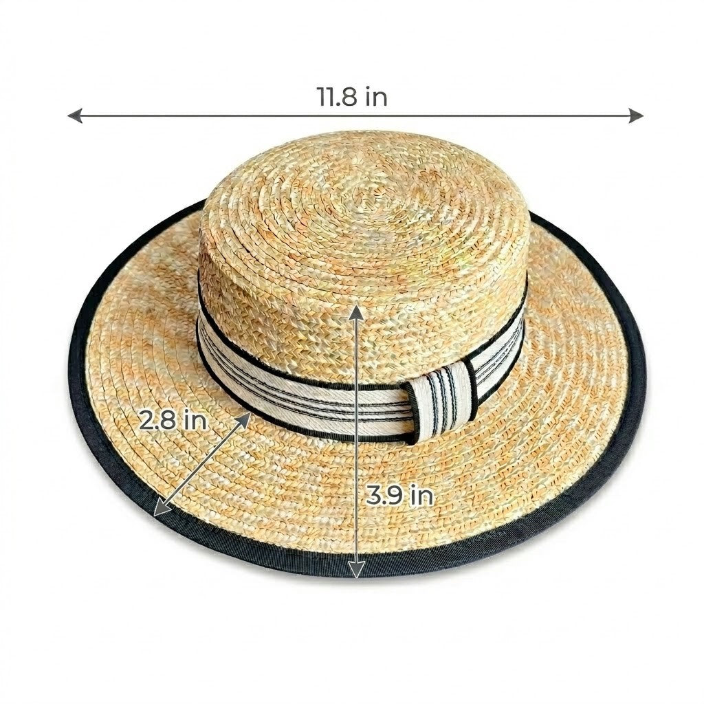 Anna-Kaci Women Straw Boater Hat Wide Brim Summer Sun Hat with Striped Band Trim