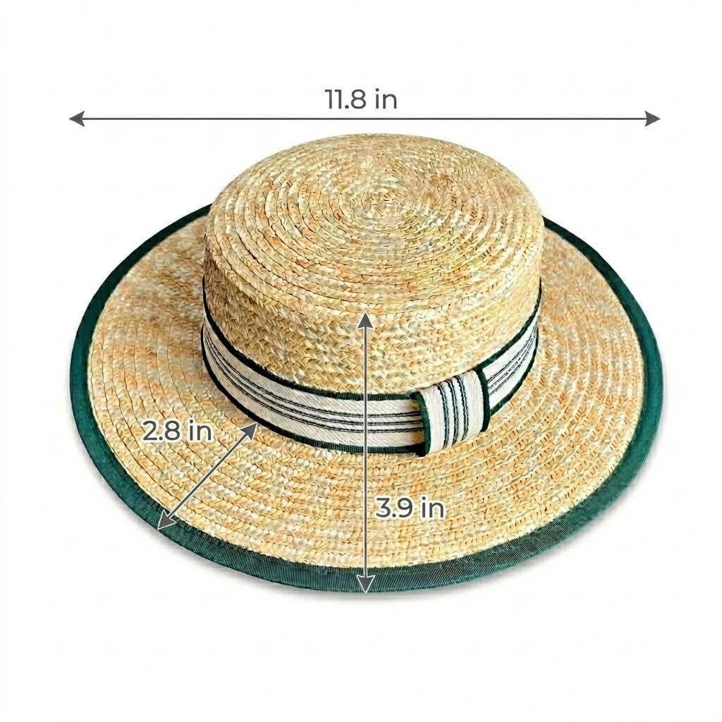 Anna-Kaci Women Straw Boater Hat Wide Brim Summer Sun Hat with Striped Band Trim