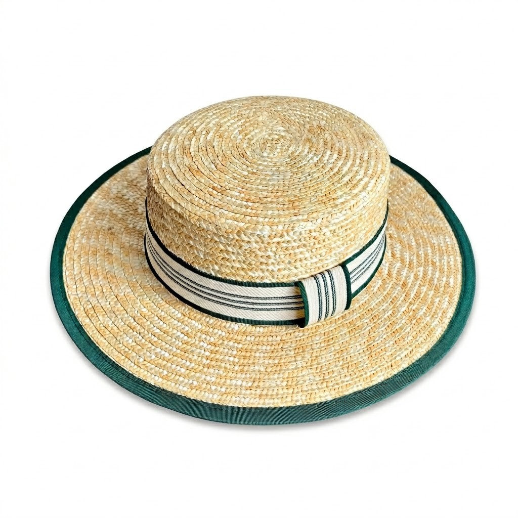 Anna-Kaci Women Straw Boater Hat Wide Brim Summer Sun Hat with Striped Band Trim