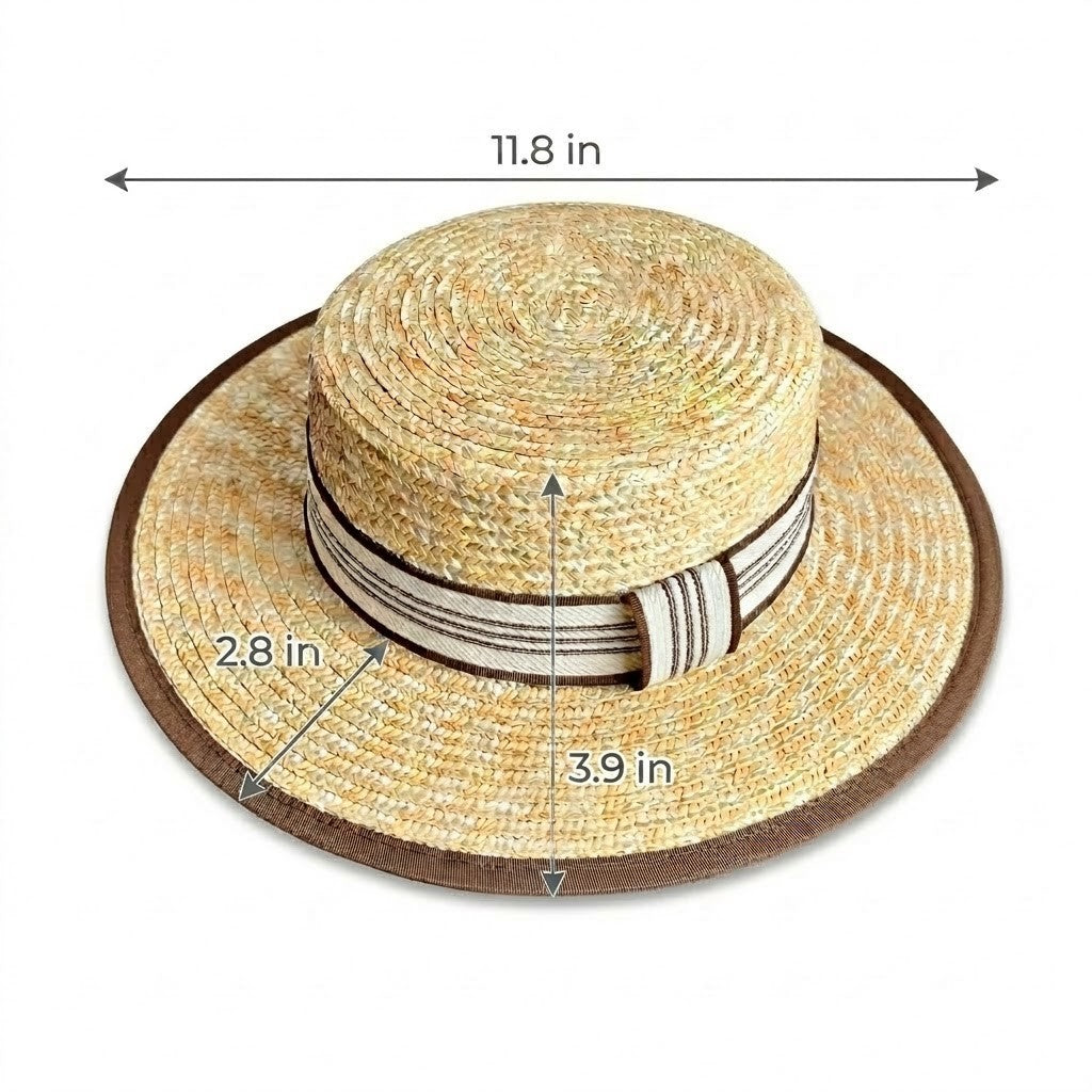 Anna-Kaci Women Straw Boater Hat Wide Brim Summer Sun Hat with Striped Band Trim