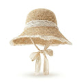 Anna-Kaci Women's Wide Brim Straw Sun Hat with Lace Trim & Tie, UV Protection Summer Beach Hat