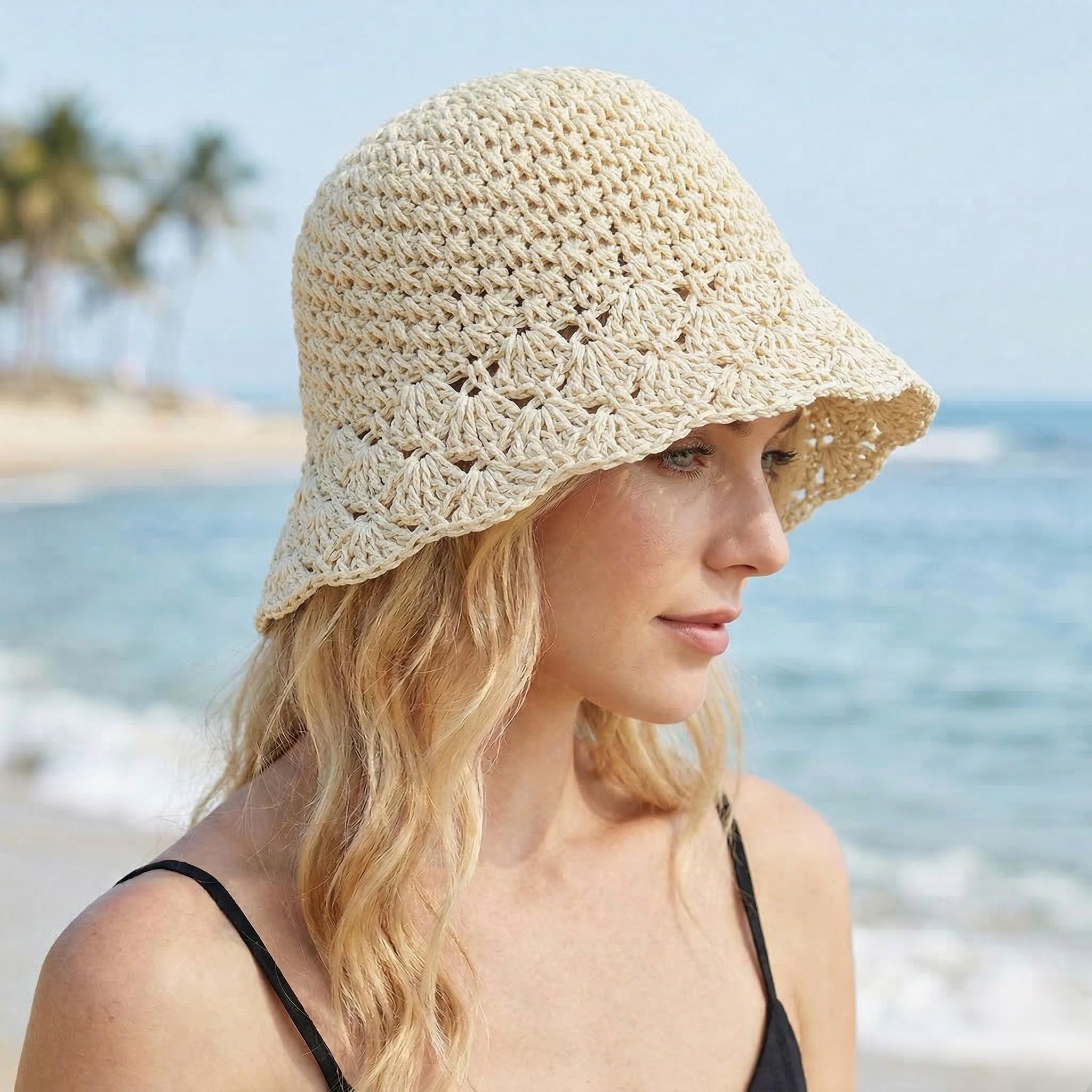 Anna-Kaci Women Crochet Bucket Hat Lightweight Breathable Summer Sun Hat Wide Brim Beach Hat
