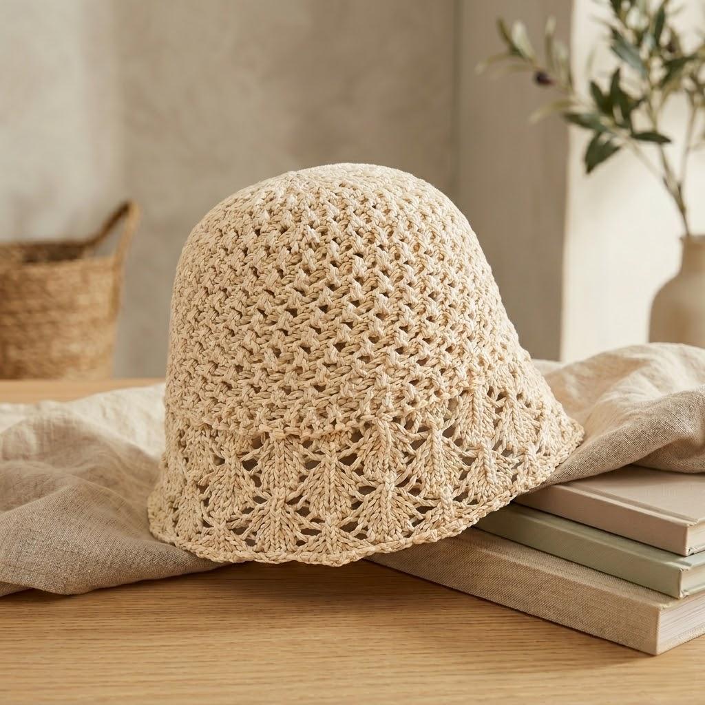 Anna-Kaci Women Crochet Bucket Hat Lightweight Breathable Summer Sun Hat Wide Brim Beach Hat