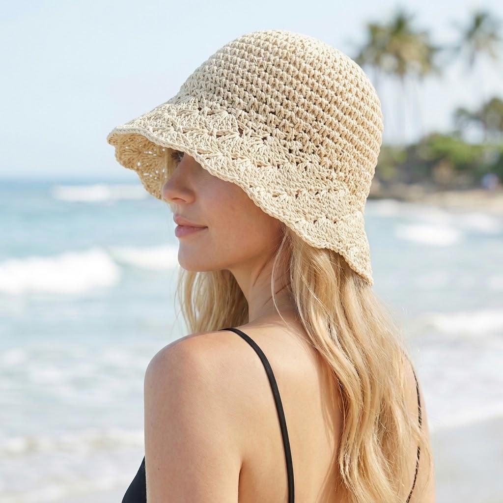 Anna-Kaci Women Crochet Bucket Hat Lightweight Breathable Summer Sun Hat Wide Brim Beach Hat