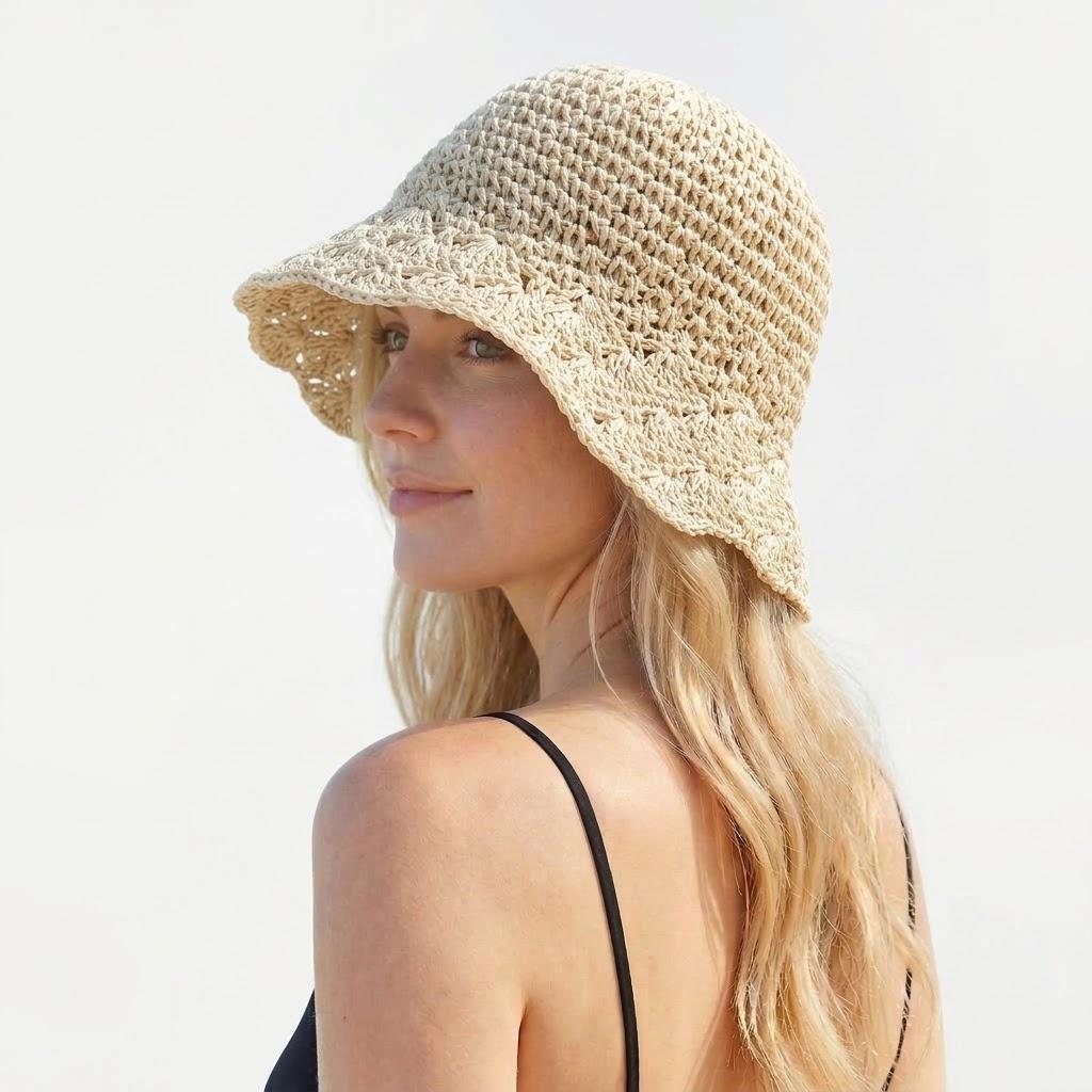 Anna-Kaci Women Crochet Bucket Hat Lightweight Breathable Summer Sun Hat Wide Brim Beach Hat