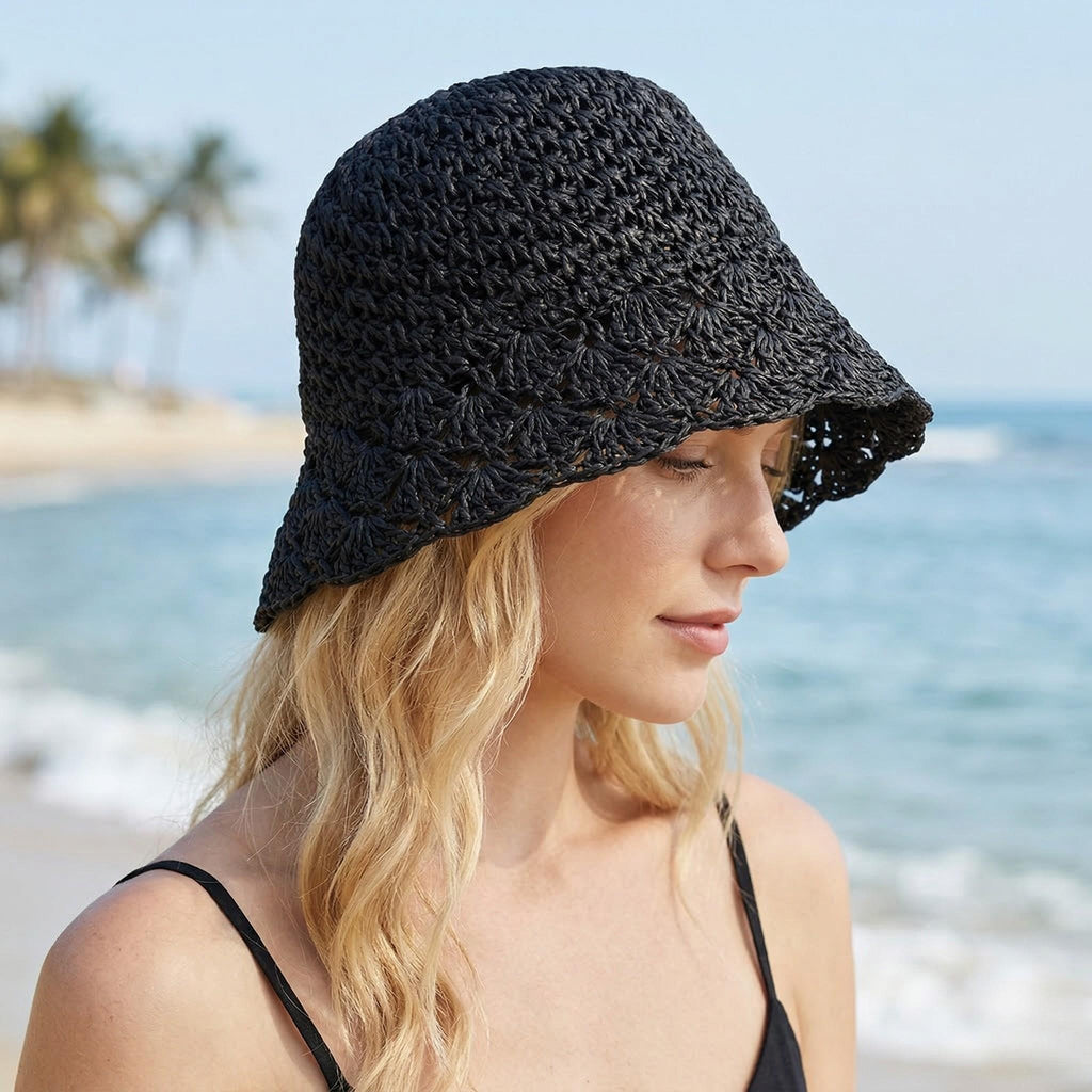 Anna-Kaci Women Crochet Bucket Hat Lightweight Breathable Summer Sun Hat Wide Brim Beach Hat