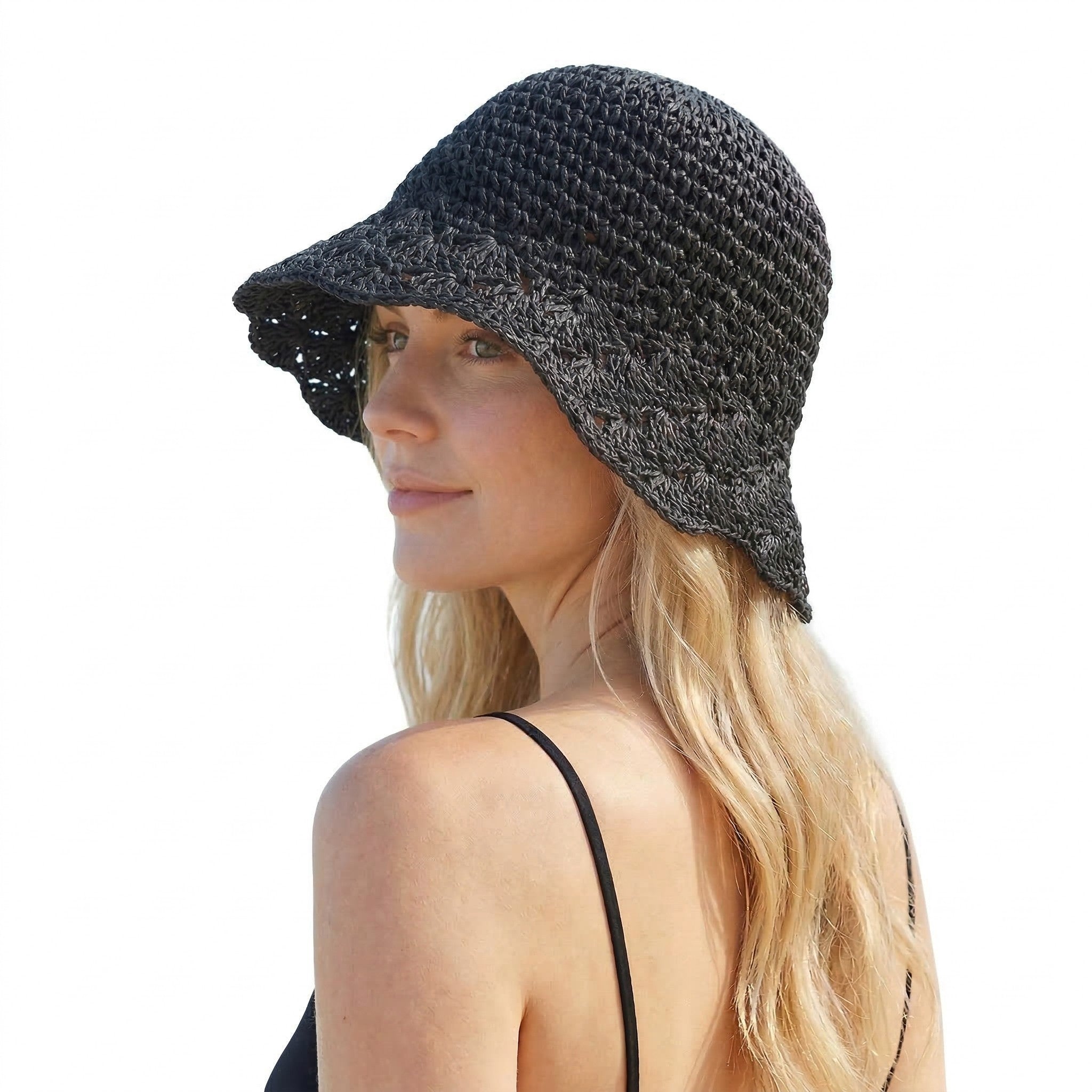 Anna-Kaci Women Crochet Bucket Hat Lightweight Breathable Summer Sun Hat Wide Brim Beach Hat