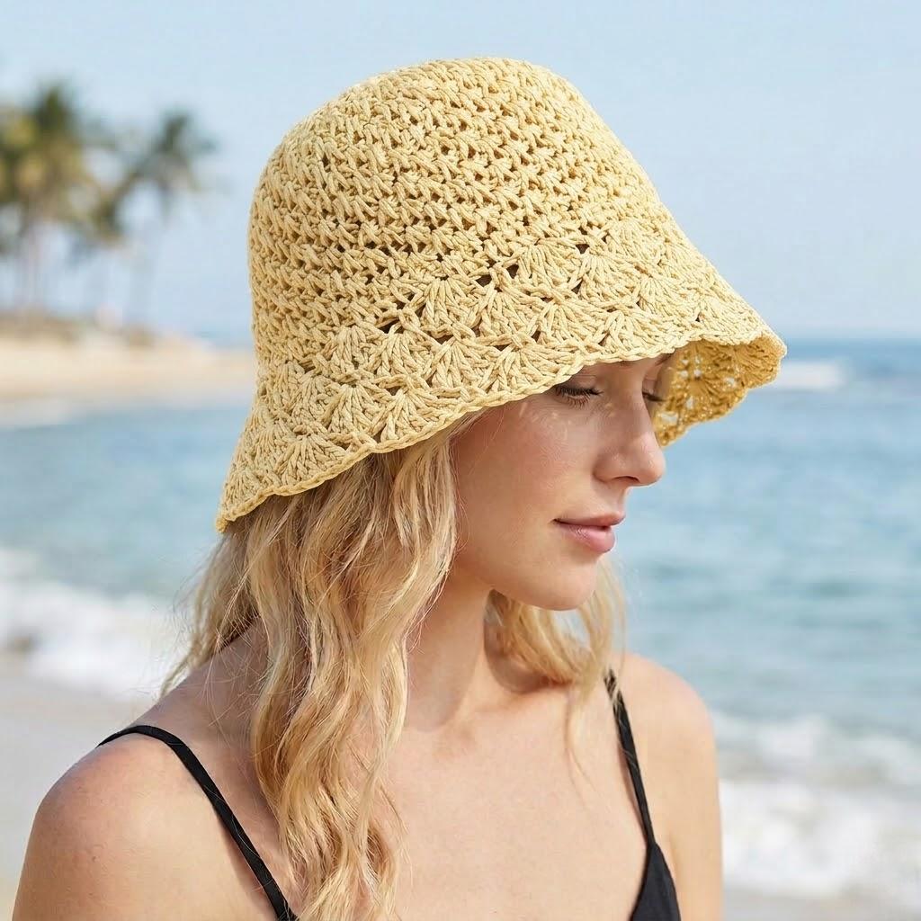 Anna-Kaci Women Crochet Bucket Hat Lightweight Breathable Summer Sun Hat Wide Brim Beach Hat