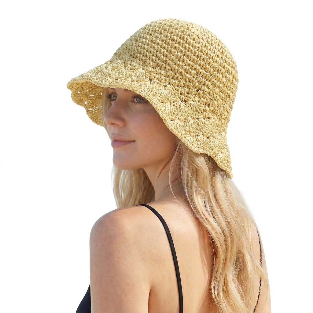 Anna-Kaci Women Crochet Bucket Hat Lightweight Breathable Summer Sun Hat Wide Brim Beach Hat