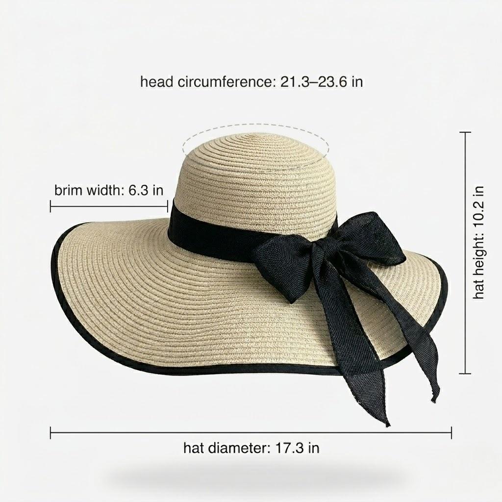 Anna-Kaci Women Wide Brim Straw Sun Hat with Bow Tie Summer Beach Floppy Hat UV Protection