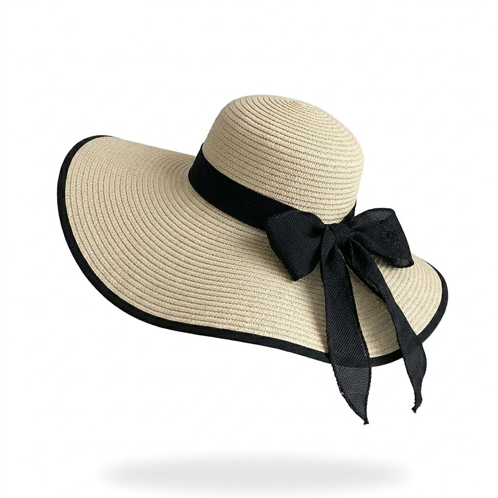 Anna-Kaci Women Wide Brim Straw Sun Hat with Bow Tie Summer Beach Floppy Hat UV Protection