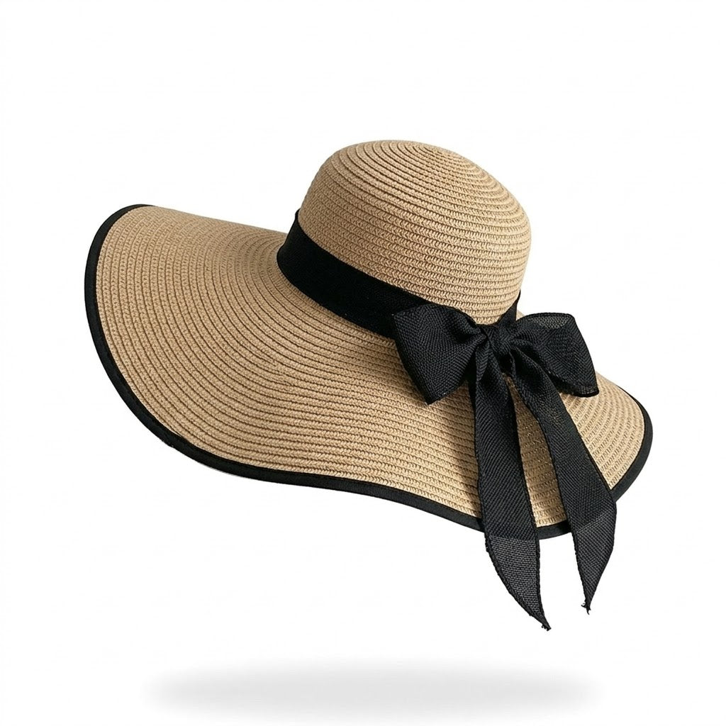 Anna-Kaci Women Wide Brim Straw Sun Hat with Bow Tie Summer Beach Floppy Hat UV Protection