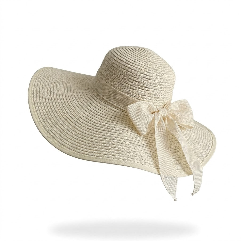 Anna-Kaci Women Wide Brim Straw Sun Hat with Bow Tie Summer Beach Floppy Hat UV Protection