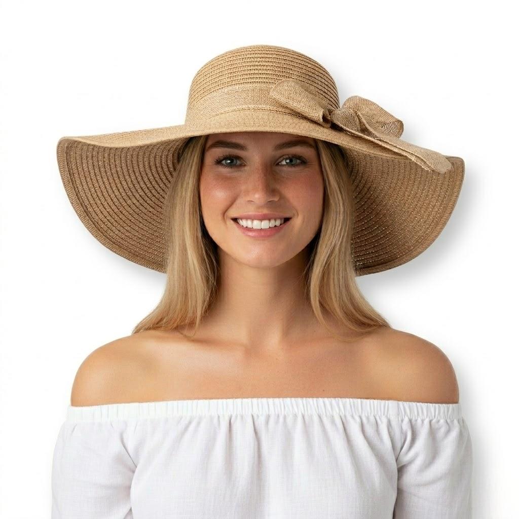 Anna-Kaci Women Wide Brim Straw Sun Hat with Bow Tie Summer Beach Floppy Hat UV Protection