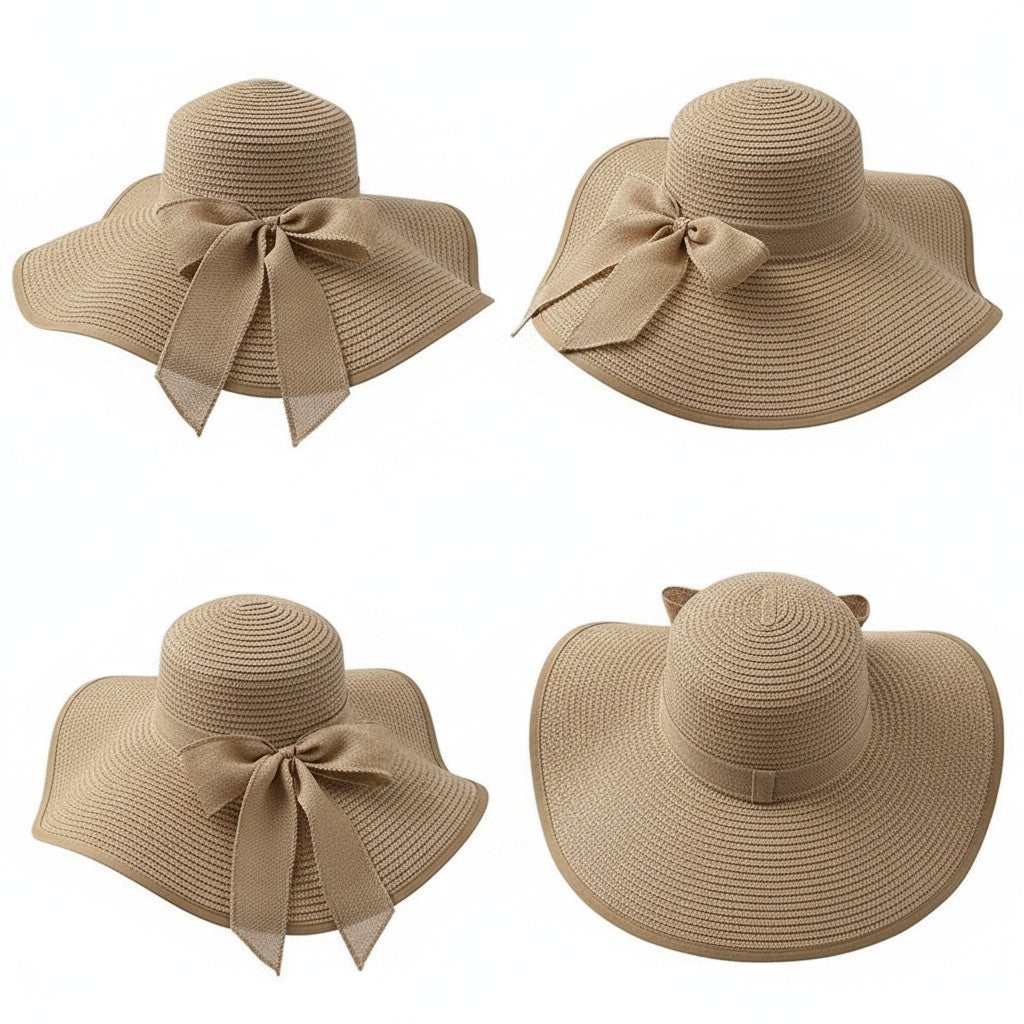 Anna-Kaci Women Wide Brim Straw Sun Hat with Bow Tie Summer Beach Floppy Hat UV Protection