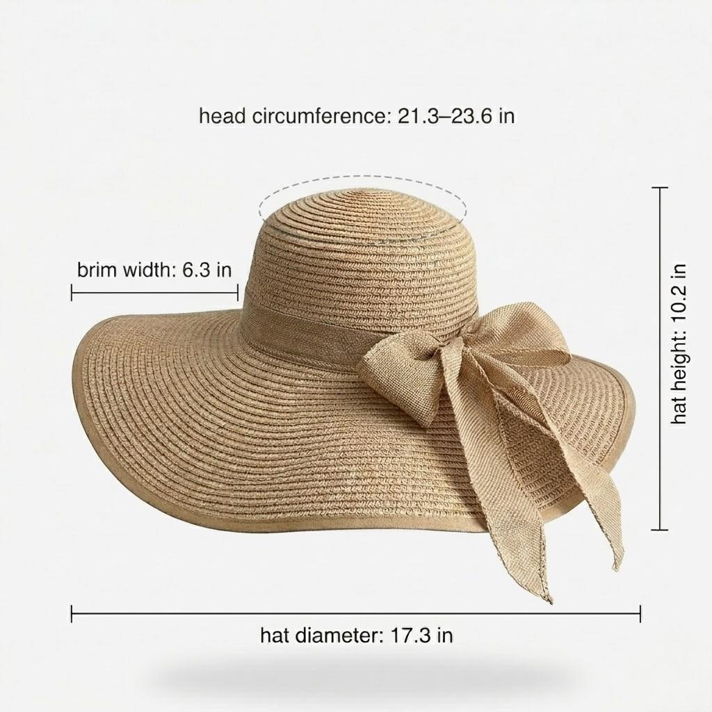 Anna-Kaci Women Wide Brim Straw Sun Hat with Bow Tie Summer Beach Floppy Hat UV Protection