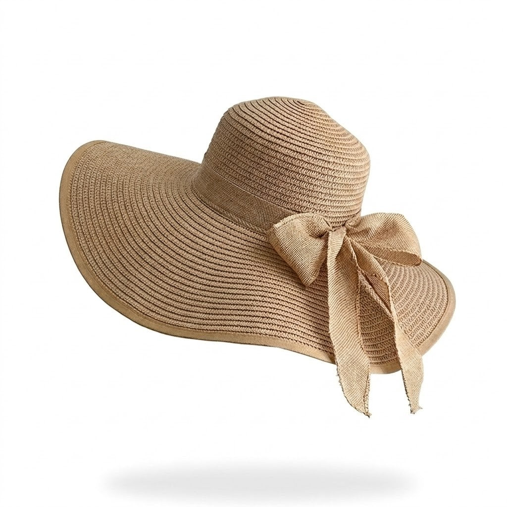 Anna-Kaci Women Wide Brim Straw Sun Hat with Bow Tie Summer Beach Floppy Hat UV Protection
