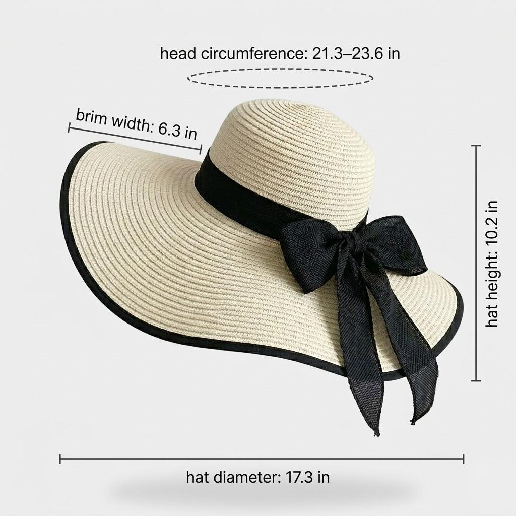 Anna-Kaci Women Wide Brim Straw Sun Hat with Bow Tie Summer Beach Floppy Hat UV Protection