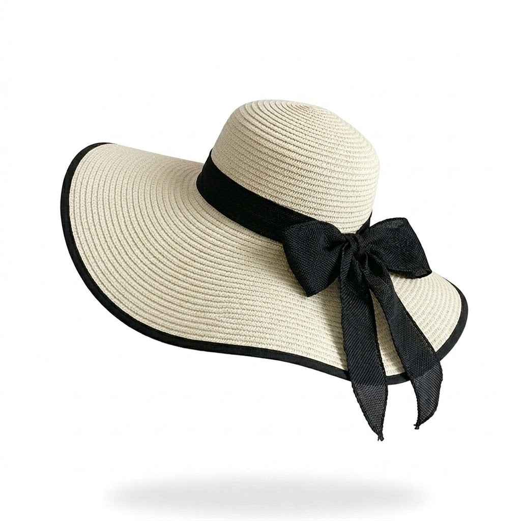 Anna-Kaci Women Wide Brim Straw Sun Hat with Bow Tie Summer Beach Floppy Hat UV Protection