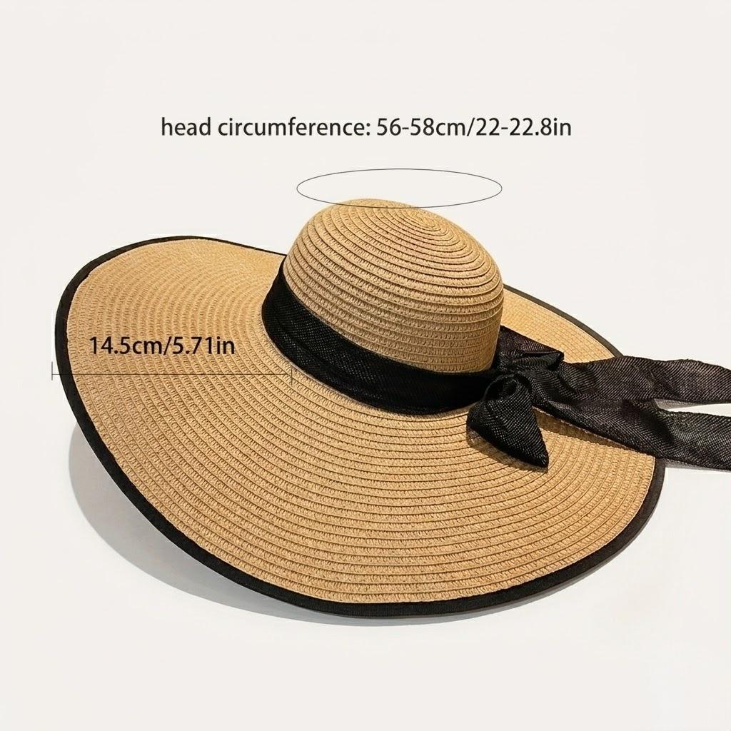 Anna-Kaci Women Wide Brim Straw Hat with Matching Tote Bag Bow Detail Summer Beach Set