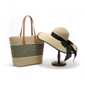 Anna-Kaci Women Wide Brim Straw Hat with Matching Tote Bag Bow Detail Summer Beach Set
