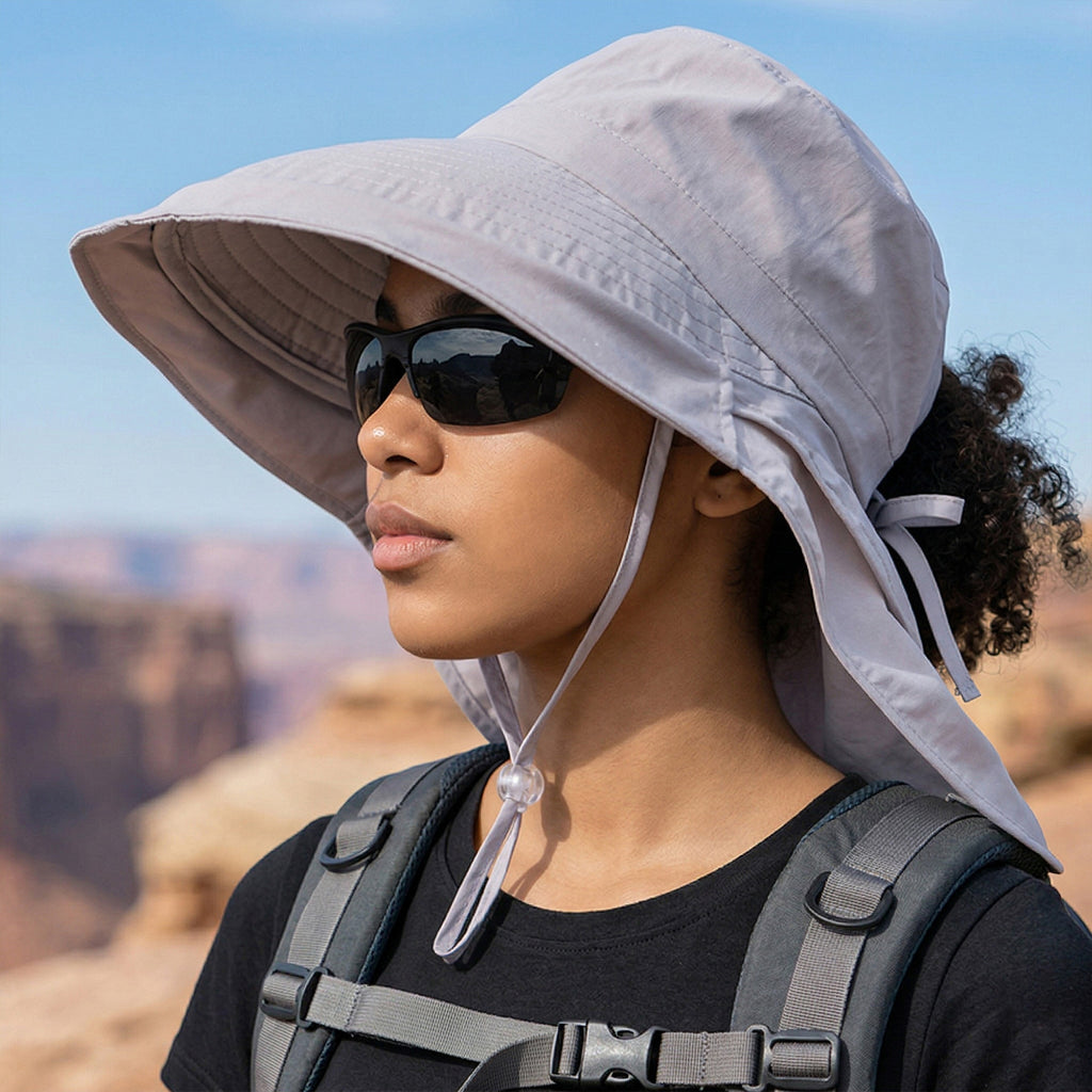 Anna-Kaci Wide Brim Sun Hat with Neck Flap Ponytail Opening Water Resistant Outdoor Hat for Women