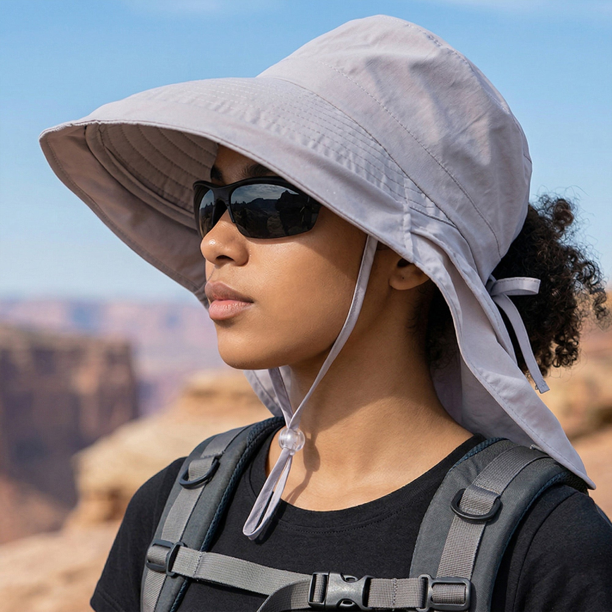 Anna-Kaci Wide Brim Sun Hat with Neck Flap Ponytail Opening Water Resistant Outdoor Hat for Women
