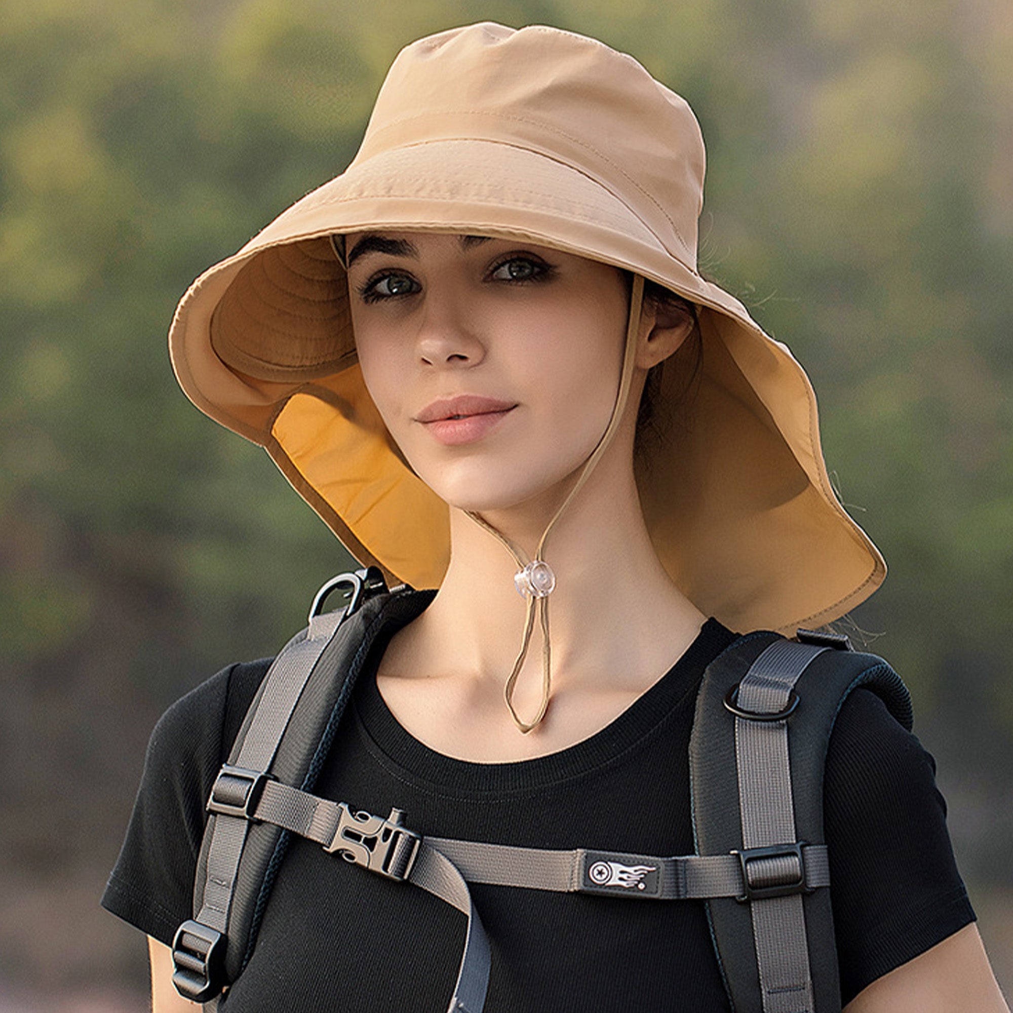 Anna-Kaci Wide Brim Sun Hat with Neck Flap Ponytail Opening Water Resistant Outdoor Hat for Women