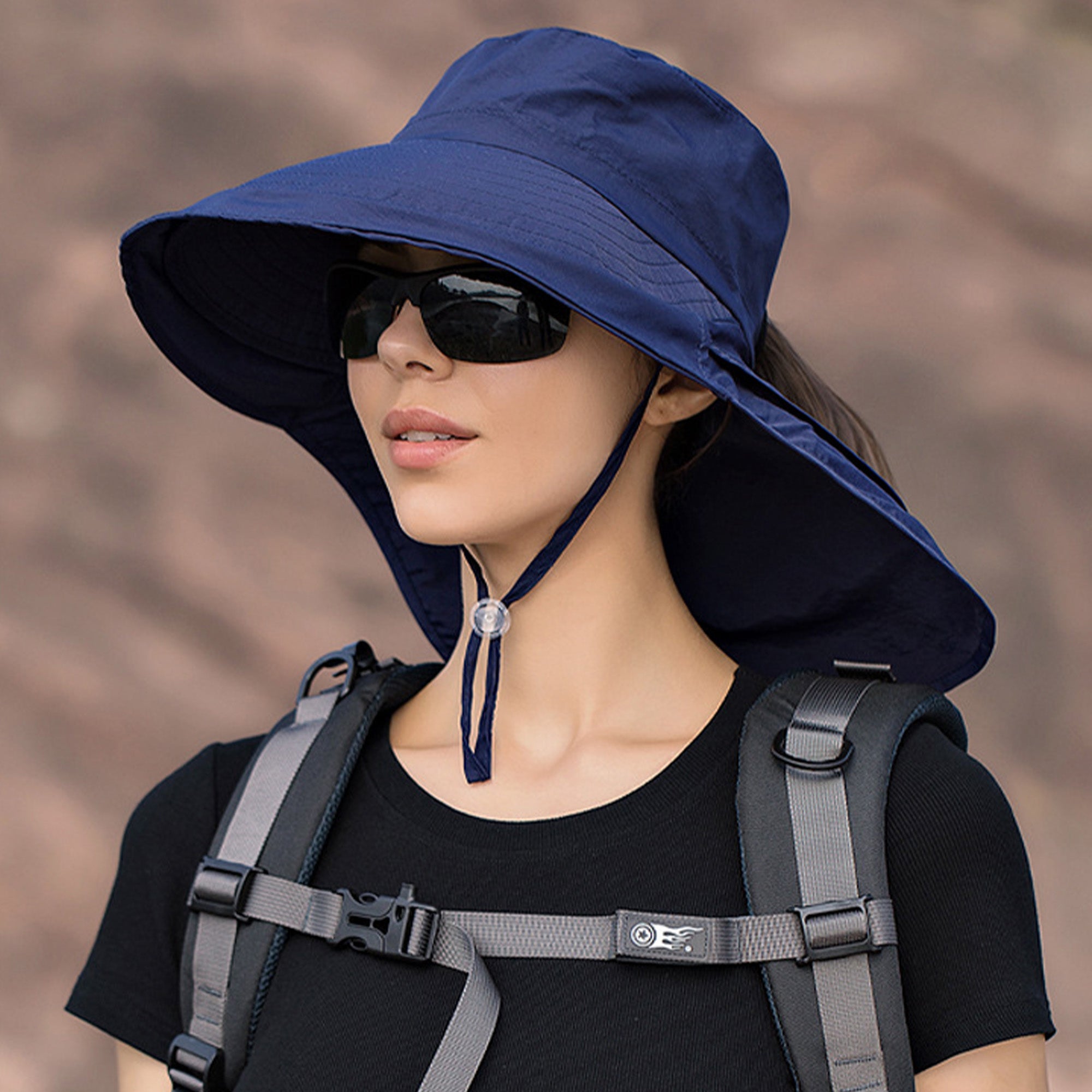 Anna-Kaci Wide Brim Sun Hat with Neck Flap Ponytail Opening Water Resistant Outdoor Hat for Women