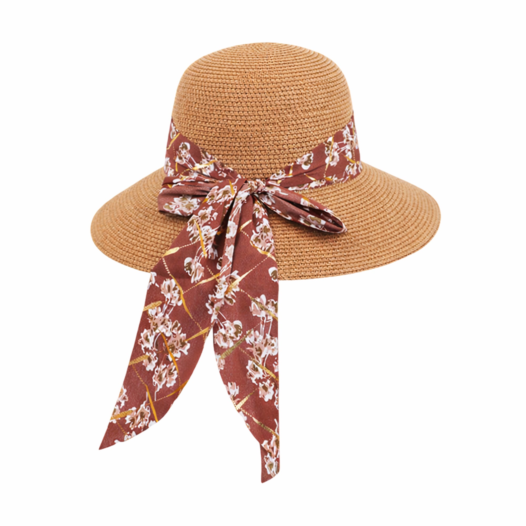 Anna-Kaci Women's Wide Brim Straw Sun Hat Floral Bow Ribbon Summer Beach Hat Adjustable Fit Lightweight
