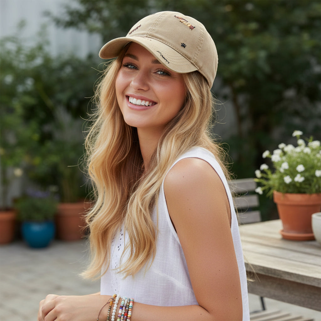 Anna-Kaci Women's Cotton Baseball Cap Embroidered Dog Pattern Adjustable Strap Breathable Casual Hat